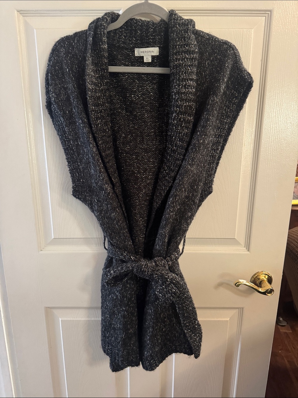 Merona Charcoal Gray/black/white Marled Knit Belted Sweater Vest